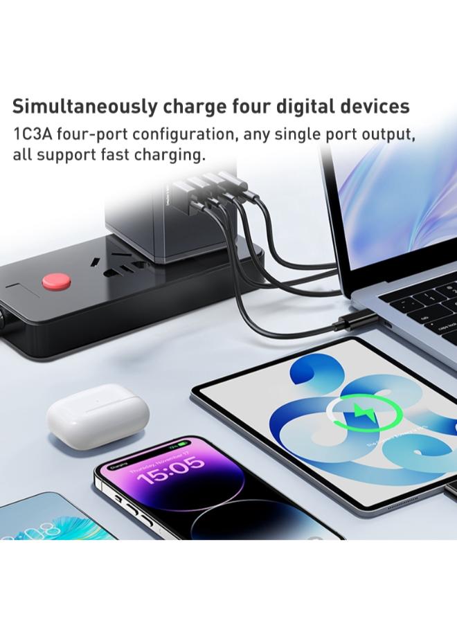 Yesido MC24 20W 3 USB + Type-C Ports Multi-function Universal Travel Adapter Plug (Black)