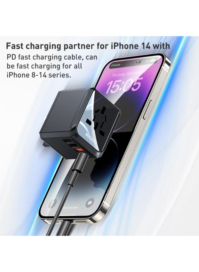 Yesido MC24 20W 3 USB + Type-C Ports Multi-function Universal Travel Adapter Plug (Black)