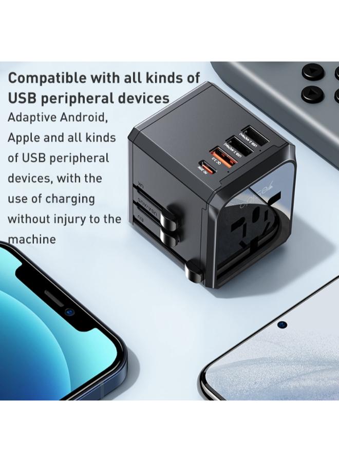 Yesido MC24 20W 3 USB + Type-C Ports Multi-function Universal Travel Adapter Plug (Black)