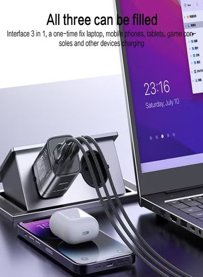 شاحن Yesido YC65 PD65W من النوع C GaN بثلاثة منافذ، قابس الاتحاد الأوروبي