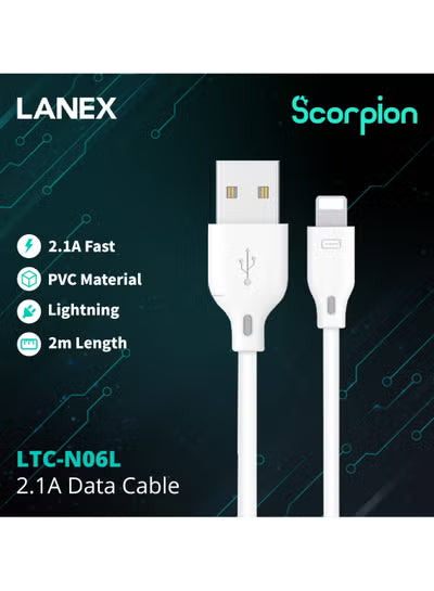 Lanex 2.1A Fast Charge USB to Lightning Cable 2M - LTC N06L