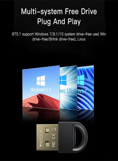 YAU34 Mini USB Bluetooth Adapter Receiver Wireless Mini USB Bluetooth 5.1 Receiver For Computer