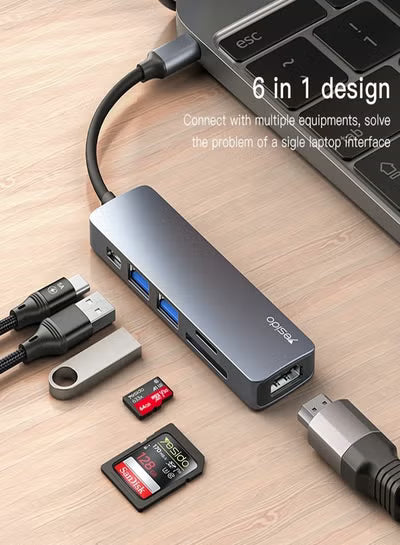 Yesido HB11 6 in 1 USB-C / Type-C Multifunctional HUB Adapter for Docking Ports