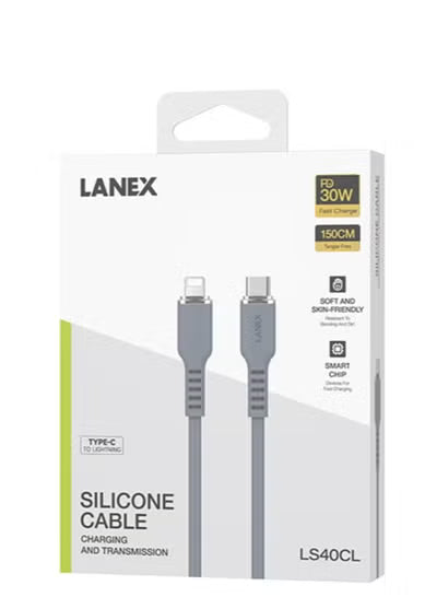Lanix LS40CL 1.5m USB-C to Lightning 30W PD Fast Charging Cable for iPhone 14, 14 Plus, 14 Pro, 14 Pro Max, iPhone 13, 12, 11, XS, Pro Max, Pro, Mini, SE, iPad 9