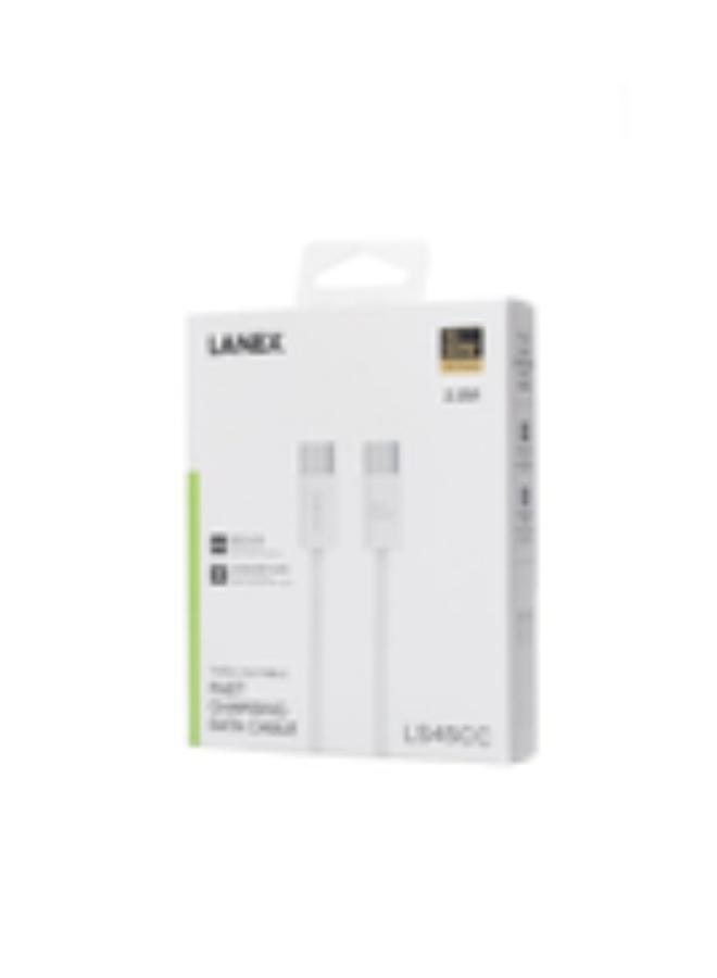 Lanex LS45CC PD Super Fast Data Transmission And Charging Cable 60 Watt , Type - C To Type - C , 2 Meter Made Of Premum Quality - White