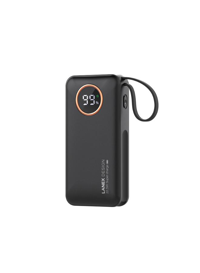 LANEX POW-N5 - 22.5W+ PD20W MINI SIZE FAST CHARGING POWER BANK 10000MAH WITH CABLE - BLACK